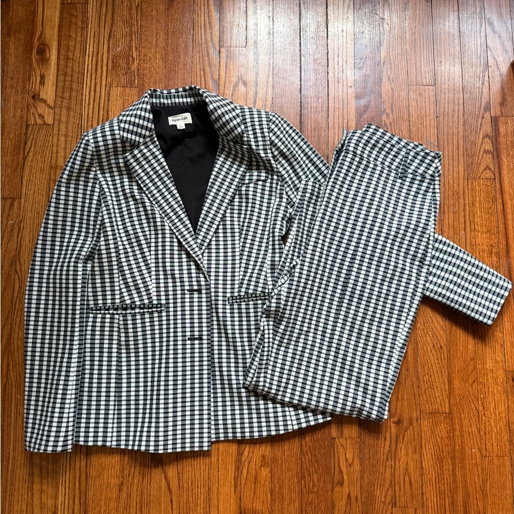 Open Edit Black and White Gingham Suit Set - Small